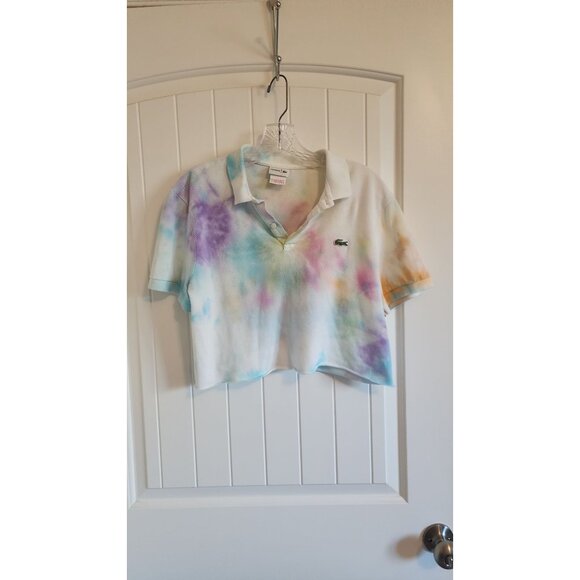 Lacoste Tie-Dye Cropped Polo Shirt Womens M Cotton Blend Multicolor - Picture 1 of 8